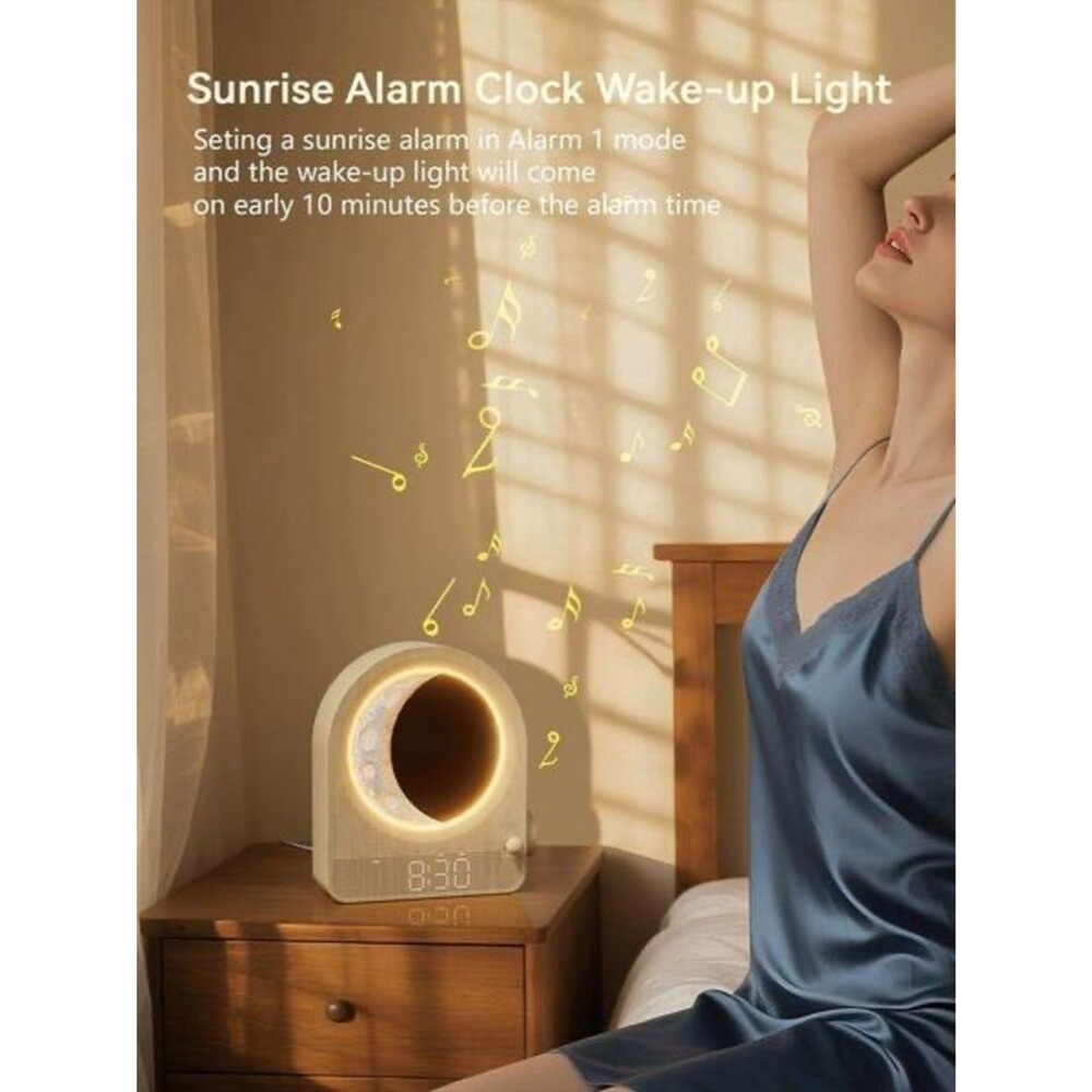Moon Lamp Dual Alarm Clock Sunrise Wake Up Light with White Noise - Picture 3 of 9
